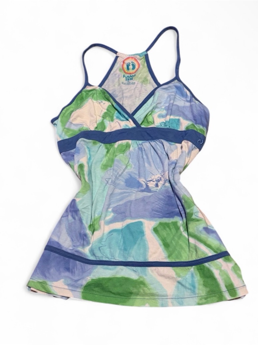 Vintage Y2K Hang Ten Blue and Green Tie Dye Racerback Babydoll Tank Top